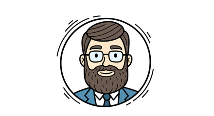 Cartoon illustration of a bearded man wearing glasses and a suit.
