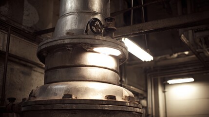 Industrial machinery close up with textured metal and illuminated details