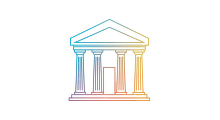 Obraz premium Stylized Outline of a Classical Greek Temple Building with Rainbow Gradient.