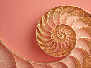 Golden ratio nautilus shell on a coral background, a stunning representation of natures beauty and mathematical harmony in design