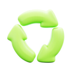 Three Dimensional Green Recycling Symbol Isolated on Transparent Background Rendered with Smooth Lighting and Rounded Arrows for Environmental Awareness