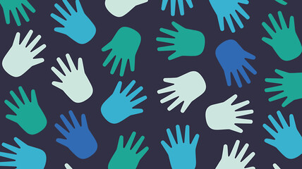 Fototapeta premium Vector art of colorful hand prints seamless pattern on dark background for textile design