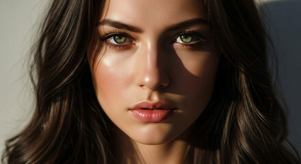 Fototapeta premium Woman's thoughtful portrait with natural light and striking eyes