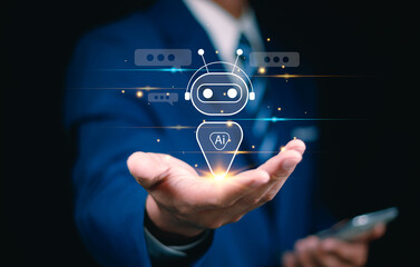chatbot digital technology generates the information command prompt, smart robot conversation. concept of development of AI chat business communication. bot artificial intelligence open for customers.