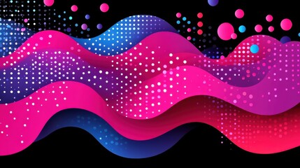 Vibrant Abstract Waves with Dots and Circles in Pink and Blue