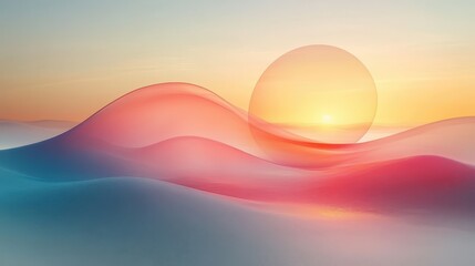 Abstract Colorful Waves with Sunrise and Sphere in Tranquil Scene