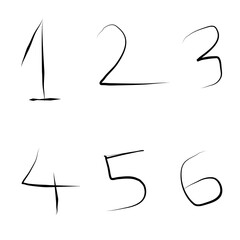 Hand Drawn Vector Numbers Set 1 to 6 Simple Black Outline Digits, Minimalist Sketch Style Illustration on White Background