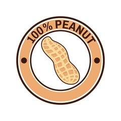 Peanut logo design creative idea, vintage retro label circle. 100% Peanut