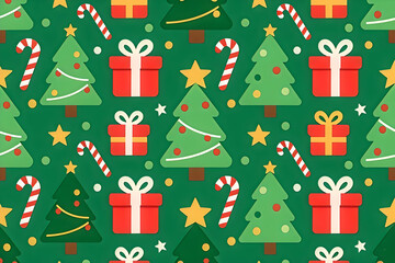 Joyful Christmas Pattern: Trees, Gifts, and Candy Canes