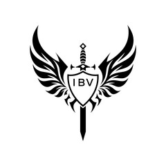 Obraz premium Winged Sword and Shield Logo Design, Tribal Warrior Emblem Vector, IBV Later Logo, 