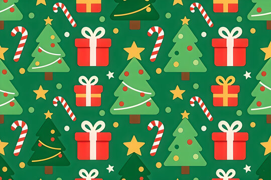 Joyful Christmas Pattern: Trees, Gifts, and Candy Canes