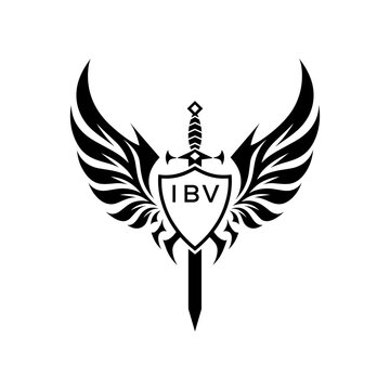 Winged Sword and Shield Logo Design, Tribal Warrior Emblem Vector, IBV Later Logo, 
