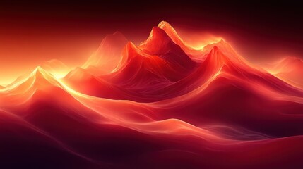 Stunning Abstract Landscape with Flowing Red Mountains at Sunrise