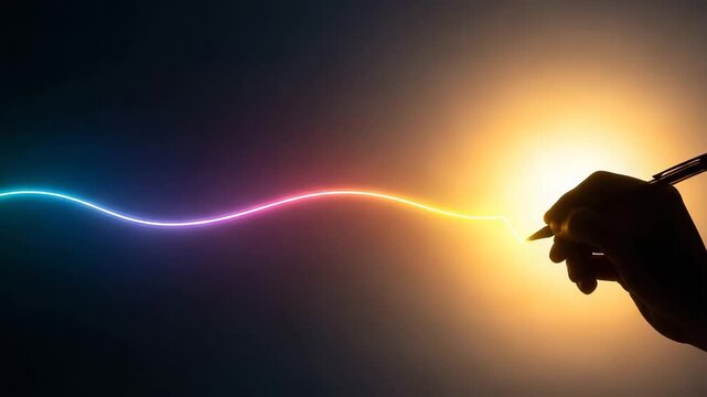 Hand Silhouette Pulling Vibrant Rainbow Color Flow at Sunset