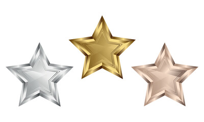 Star set. Gold, silver, bronze. Vector EPS10.