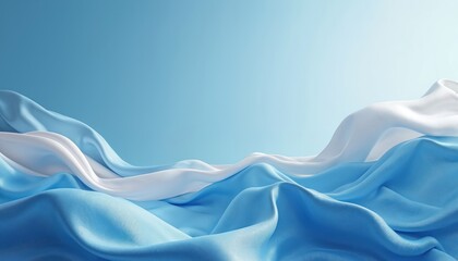 Elegant blue, white fabric waves in gentle folds. Textile art for modern designs. Abstract cloth background shows fluidity. Symbolic Argentinian flag colors concept suitable for national holidays