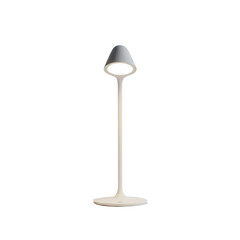 Modern white table lamp with gray shade isolated on transparent background for ambient lighting in a contemporary space