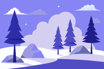 Illustration of winter landscape with trees and snow