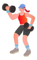  Fitness woman exercising with dumbbells, strong athletic female in sportswear, gym workout, healthy lifestyle, sport training illustration vector