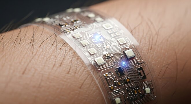 Advanced E-Skin Sensor Conforming to Human Skin. Flexible Electronics, Wearable Technology, Biometrics, & Medical Innovation.