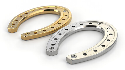 Metallic silver horseshoe isolated. 3d illustration of a shiny golden horseshoe, symbolizing luck and fortune
