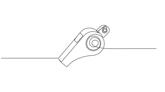referee whistle continuous one line drawing animation, Sports whistle one line art. Continuous line drawing of sport, coach, referee, activity, Continuous one line drawing of sport whistle icon.