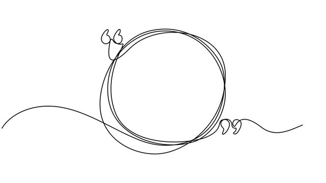 Quotation marks with space bubble continuous one line drawing animation, Speech Bubble Continuous Line Icon, Quote continuous line in circle speech bubble with commas, quotation mark in talk, single