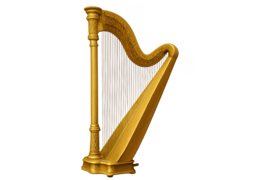 Golden harp classical music instrument transparent background