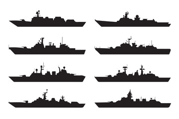 naval combat ship silhouettes vector set ai eps jpeg png scalable outline icons for defense and maritime design