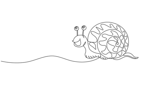 Self drawing line animation woman drawing exotic snail mascot escargot healthy food continuous one single line drawn concept video, Self drawing line animation woman drawing exotic snail mascot