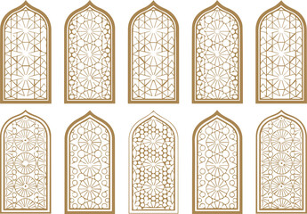 arabesque arch panel collection ornate geometric patterns gold vector set