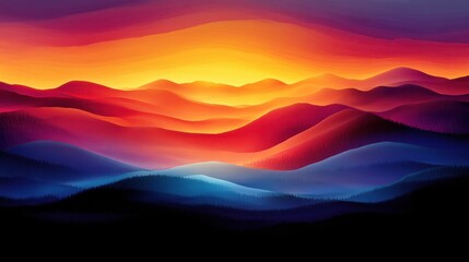 Obraz premium Vibrant Sunset Over Rolling Hills and Forest Silhouettes