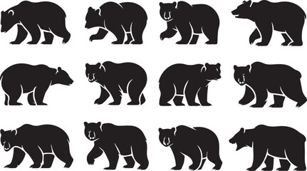 black bear silhouette collection poses minimal vector illustrations