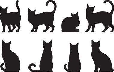 flat monochrome feline silhouettes collection vector ai eps png jpeg versatile pet design assets