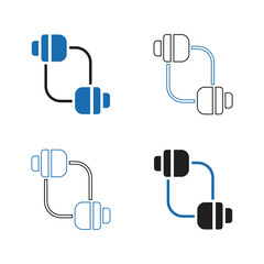 Set of four abstract icons representing network connections and data transfer in different styles