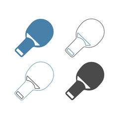Set of four ping pong paddle icons in different colors and styles for sports design