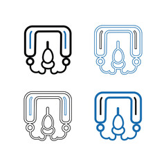 Four stylized glyphs representing a mayan calendar symbol in different outline styles and colors