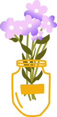 A realistic illustration of lavender flowers in a yellow vase, ideal for floral, decoration, or herbal product designs.