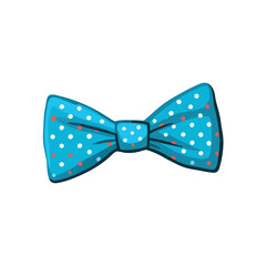 Vector illustration Blue polka dot bow tie illustration with white and red dots