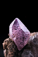 Amethyst with Hematite inclusion. Specimen from St-Raphaël, France. Micro photography extreme close-up. microscope mineral crystal photography for Scientific use.