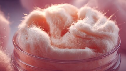 Fototapeta premium Soft and fluffy cotton candy in a container with dreamy background