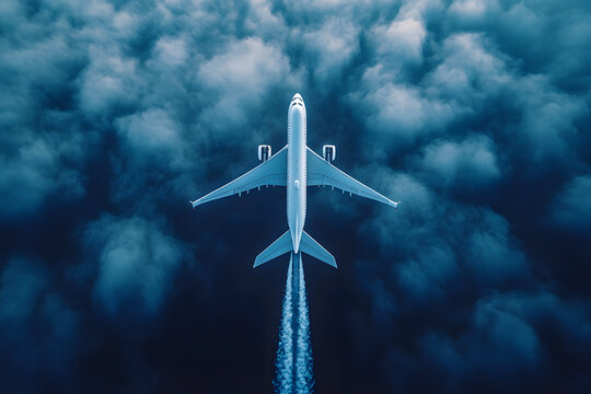 Airplane Flying Above Clouds With Contrail