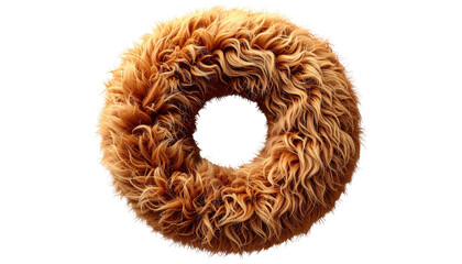Fluffy, tan-brown circular rug