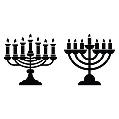 Two Hanukkah Kwanzaa menorahs silhouettes isolated on a transparent background