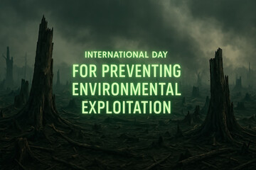 Dark forest landscape with dead trees highlighting environmental exploitation awareness campaign