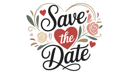 Save the Date, Romantic Floral Design, Heart and Roses for Wedding Invitations, Save the Date, wedding announcement, romantic typography, floral design,