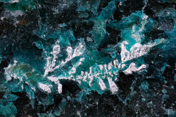 Native Silver on Chrysocolla. Specimen from Clara Mine, Oberwolfach, Germany. Micro photography extreme close-up. microscope mineral crystal photography for Scientific use.