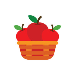 Red apples in basket colorful vector illustration