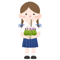 illustration of girl holding Kratong for Loy Kratong Festival