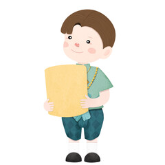 illustration of children with sky lantern for Yi Peng